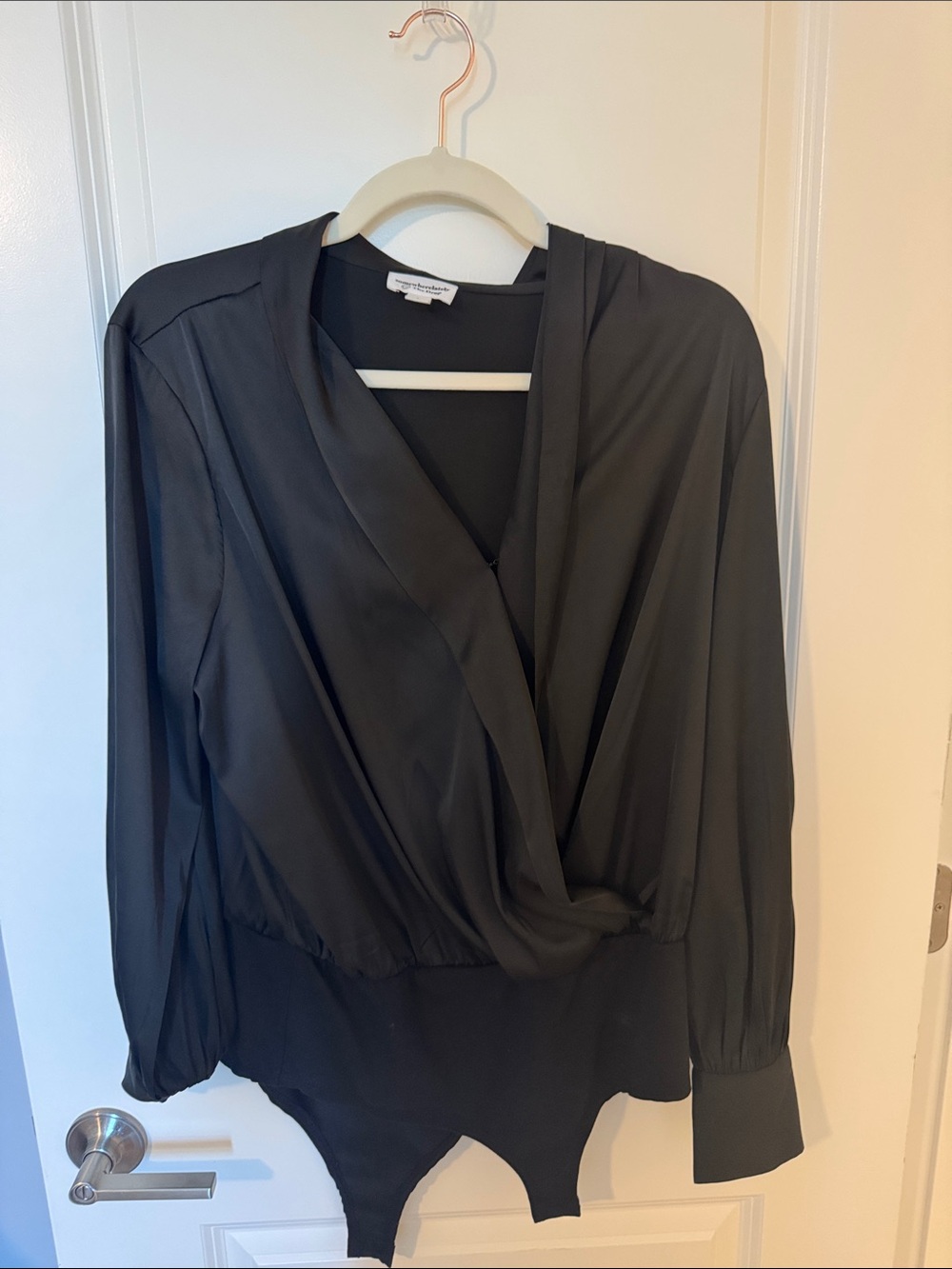 Veronica Beard Black Wrap-Front Long Sleeve Bodysuit